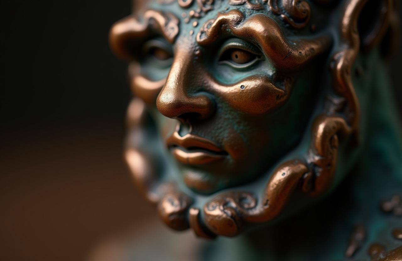 Detailed close-up of a finished bronze sculpture showing intricate texture and patina.